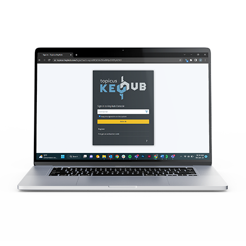 Topicus KeyHub login page on laptop