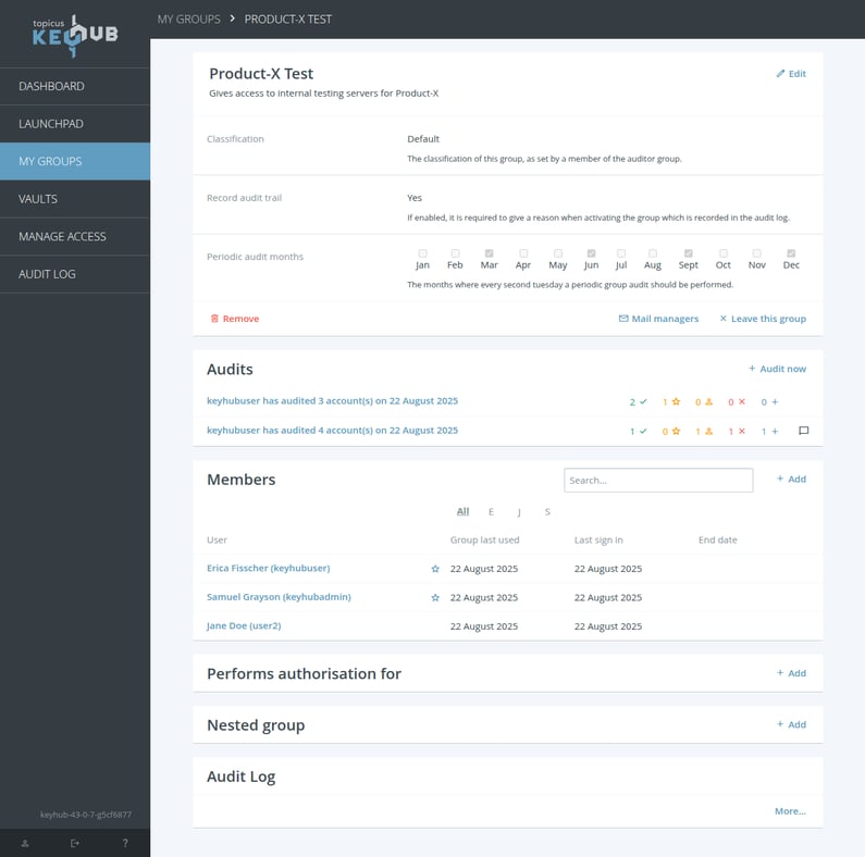 Screenshot of group details overview page