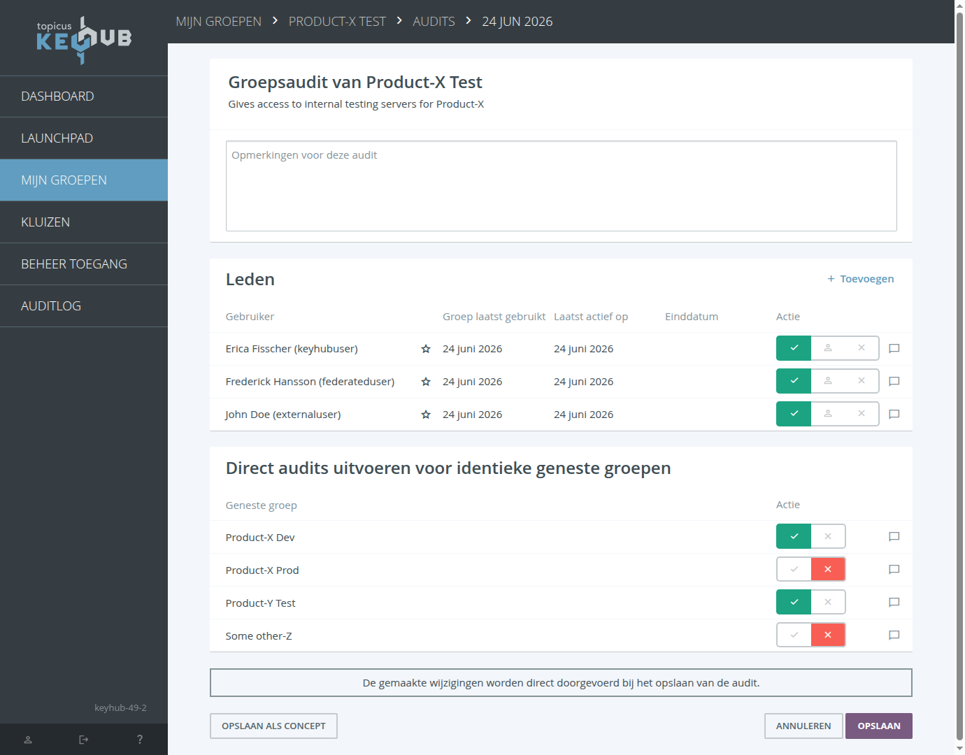 Groepsaudit dashboard in keyhub