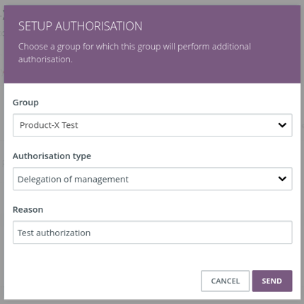 Screenshot of a filled in request to setup group manager delegation from another group