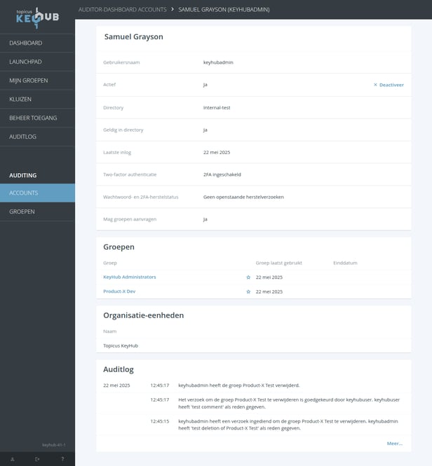 Audit Dashboard, account activiteit inzien